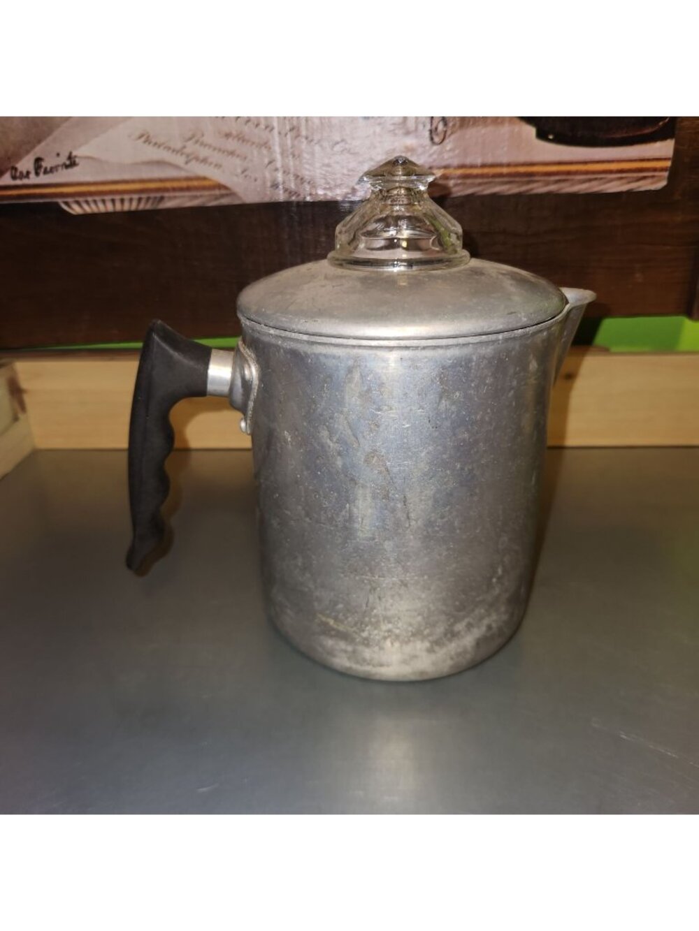 Vintage Buckeye Aluminum Percolator Coffee Pot With Glass Knob & Black Handle